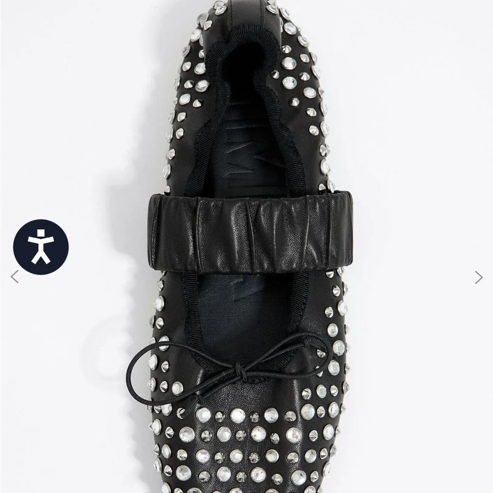 NWT BIMBA y Lola STUDDED BLACK LEATHER BALLERINA Ballet Flats size 39 - Picture 4 of 12